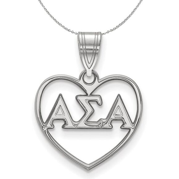 Sterling Silver Alpha Sigma Alpha Heart Greek Necklace - 24 Inch - Picture 1 of 8